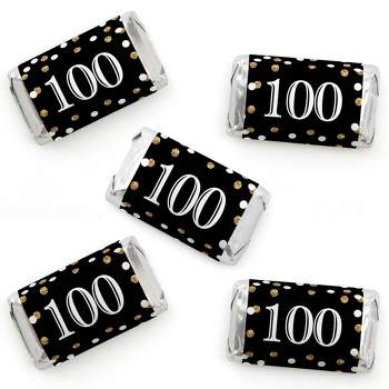 Big Dot of Happiness Adult 100th Birthday - Gold - Mini Candy Bar Wrapper Stickers - Birthday Party Small Favors - 40 Count