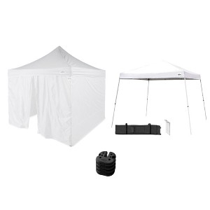 Caravan Canopy V-Series 12 x 12' Tent Sidewalls with V-Series 2 12 x 12' Pop-Up Tent Slanted Leg Instant Canopy & 4 6-Pound Cement Weight Plates - 1 of 4