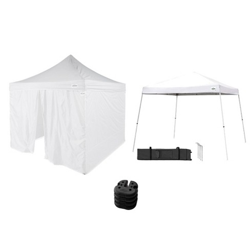 Caravan Canopy V-Series 12 x 12' Tent Sidewalls with V-Series 2 12 x 12' Pop-Up Tent Slanted Leg Instant Canopy & 4 6-Pound Cement Weight Plates - image 1 of 4