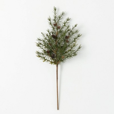 21"H Sullivans Artificial Christmas Cedar Pine Pinecone Pick, Green, Indoor Christmas Decor