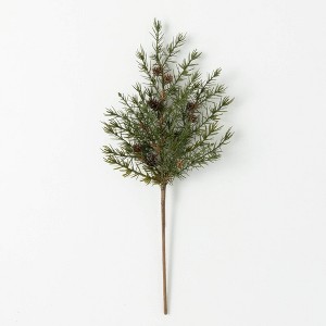 21"H Sullivans Artificial Christmas Cedar Pine Pinecone Pick, Green, Indoor Christmas Decor - 1 of 3