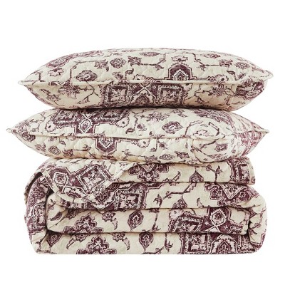 Full Eggplant Microfiber Persia Quilt Set