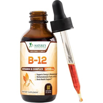 Vitamin B12 Sublingual Liquid Drops 1200mcg Natural Energy Booster - (2 oz)