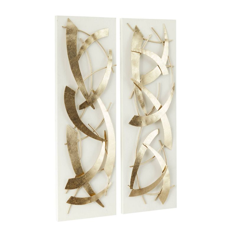 Set of 2 Metal Abstract Dimensional Wall Decors with Wood Backing Gold - Olivia & May, 2 of 16