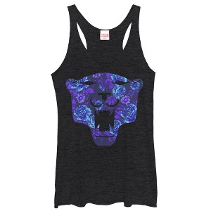 Women's Marvel Black Panther Floral Print Racerback Tank Top - 1 of 3