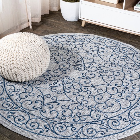 5' Round Charleston Vintage Filigree Textured Weave Indoor/outdoor Area ...