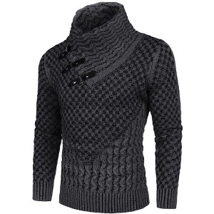 COOFANDY Men's Knitted Turtleneck Sweater Long Sleeve Slim Fit Designer Shawl Collar Pullover - 1 of 4