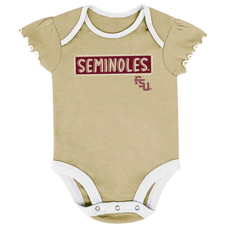 NCAA Florida State Seminoles Infant Girls&#39; 3pk Bodysuit Set, 4 of 5