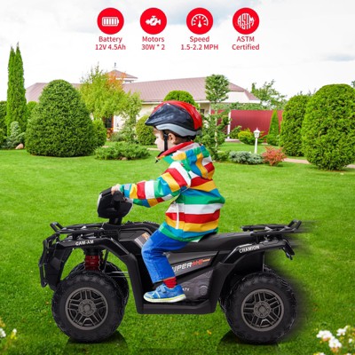 Black 12V Kids Ride-On Electric Quad ATV with LED Lights and Music