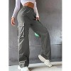 Women's Summer Fall Casual Elastic Waist Wide Leg Straight Cargo Pants Flap Pockets Loose Fit Solid Color Daily Long Trousers - 2 of 4