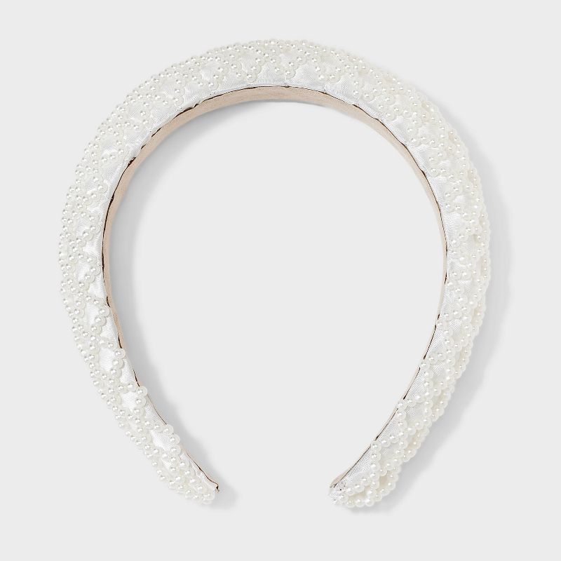 White Pearl Criss Cross Padded Headband - White, 1 of 4