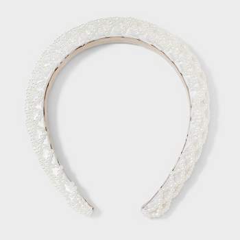 White Pearl Criss Cross Padded Headband - White