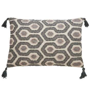 Saro Lifestyle Block Print Embroidered Pillow - Poly Filled, 16"x24" Oblong, Grey