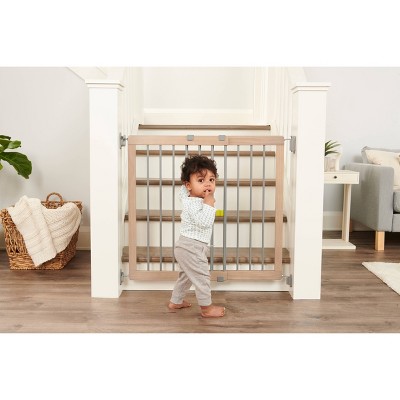 Adjustable Light Brown Wood Stairway Safety Gate