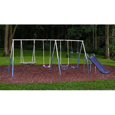 XDP Recreation G Series A-Frame Surf N Swingin Plus Steel Outdoor Play Set w/ Slide & LED Rainbow Swing for Kids Age 3 to 8, Supports 600 Pounds, Blue