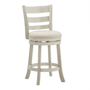 Inspire Q Hooper Counter Height Barstool Antique White Finish/Beige Linen - 1 of 4