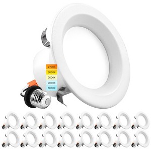 Luxrite 4 Inch LED Recessed Can Lights, 14W=75W, 5CCT 2700K-5000K, 950 Lumens, Dimmable, Wet Rated, IC Rated, Energy Star, ETL 16 Pack - 1 of 4