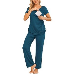 Ekouaer Women Maternity Nursing Pajama Set Breastfeeding Sleepwear Set Short Sleeve Top & Pants Postpartum Pajamas - 1 of 4