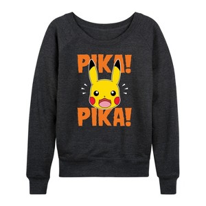 Women's - Pokémon - Pika Pika Scared Lightweight French Terry Wide Neck Long Sleeve Shirt - 1 of 4