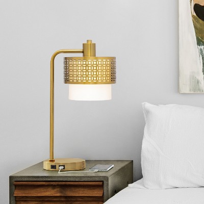 19.5" Ximena Gold Drum Shade Table Lamp - River of Goods: Brushed Metal, Toggle Switch, UL Listed
