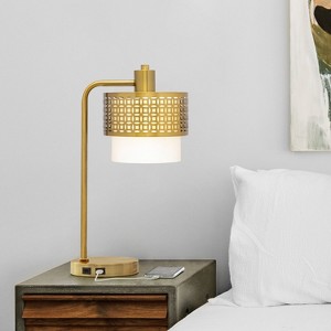 19.5" Ximena Gold Drum Shade Table Lamp - River of Goods: Brushed Metal, Toggle Switch, UL Listed - 1 of 4