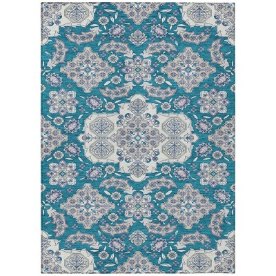 HomeRoots 8' X 10' Teal Blue Ivory And Lavender Medallion Washable Indoor Outdoor Area Rug