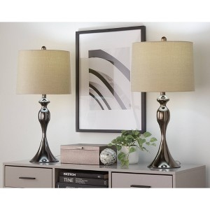 LumiSource (Set of 2) Ashland 27" Contemporary Metal Table Lamps Gun Metal with Light Gray Textured Slub Linen Shade from Grandview Gallery - 1 of 4