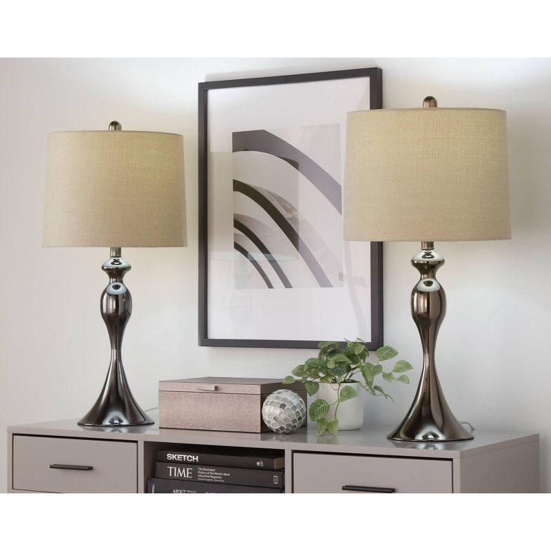 LumiSource (Set of 2) Ashland 27&#34; Contemporary Metal Table Lamps Gun Metal with Light Gray Textured Slub Linen Shade from Grandview Gallery, 5 of 6