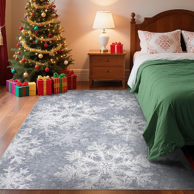 TackView Christmas Runner Rug Washable with Non Slip TPR Backing, Snowflakes Xmas Decoration Carpets for Hallway Bedroom Kitchen