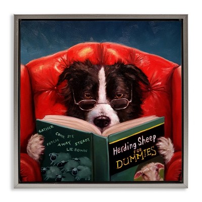 Stupell Industries Sheep Dog Reading for Dummies, 25" x 25"