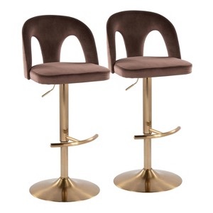 LumiSource Set of 2 Ava Adjustable Barstools Gold/Espresso Velvet - 1 of 4