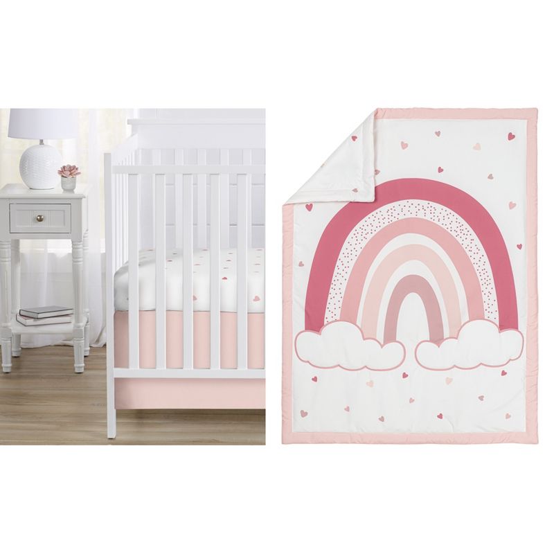 Sweet Jojo Designs Girl Baby Crib Bedding Set - Boho Rainbow and Hearts Pink Ivory 3pc, 1 of 7