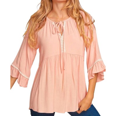 Women's TIE CROCHET DETAIL 3/4 SLEEVE BLOUSE - Haptics