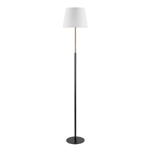 Globe Electric 60" Matte Black Floor Lamp with Matte Brass Accents and White Linen Shade: ETL Listed, Metal Body, Rotary Switch - 1 of 4