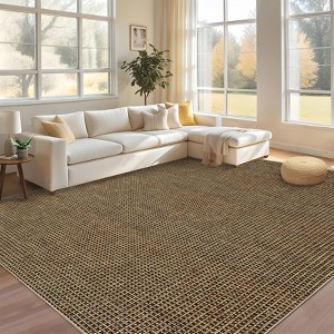 Boho Waffle Print Soft Low Pile Washable Area Rug Indoor Carpet for Living Room Bedroom Dining Room - 1 of 4