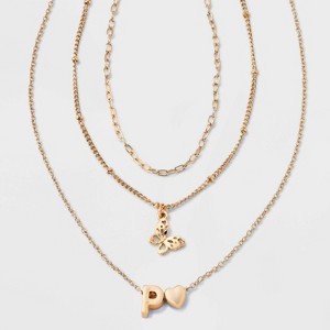 Girls' Initial with Choker and Layered Necklace Set - art class™ Gold - 1 of 3