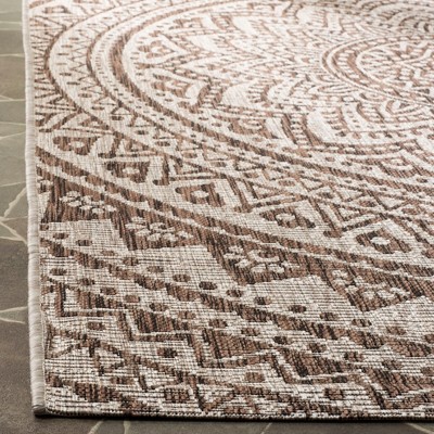 Light Beige & Brown Easy-Care Synthetic Square Rug - 5'3" x 5'3"