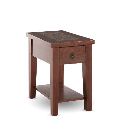 Transitional Medium Cherry Chairside End Table with Slate Inlay