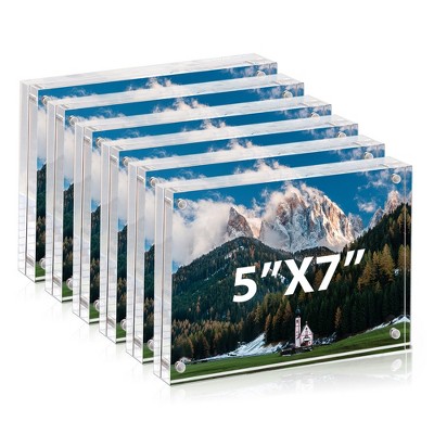 BP4U Acrylic Picture Frames, Double-Sided Magnetic, Clear Frameless Freestanding Desktop Photo Frame for Home/Office Tabletop Display