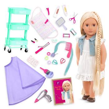 Our Generation Phoebe & Salon Day Accessory Set 18" Doll Hair Play Bundle