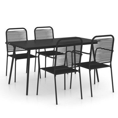 vidaXL Dining Set Black Cotton Rope, Powder-Coated Steel, Tempered Glass