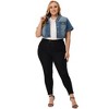 Agnes Orinda Women's Plus Size Button Front Trendy Washed Rolled Sleeves Cropped Jean Jackets - 3 of 4