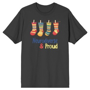 Autism Awareness Neurodiverse & Proud Adult Charcoal Crew Neck Short Sleeve T-shirt - 1 of 4