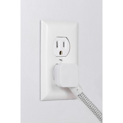 Cordinate 4&#39; 2 Outlet 2 USB 2.4A Extension Cord Braided Gray/White_0