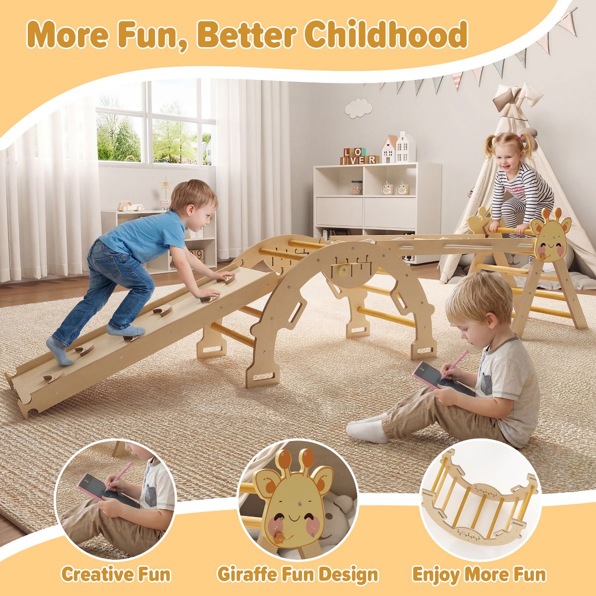 Pikler Triangle Set,7 in 1 Toddler Climbing Triangle Indoor,Foldable Toddler Climbing Toys Indoor 1-3,Pikler Triangle Climbing Toys for 1 Year Old - thumbnail 7