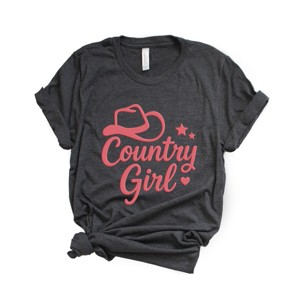 Country Girl Hat Puff Print  - Womens Short Sleeve Graphic T-Shirt - 1 of 4