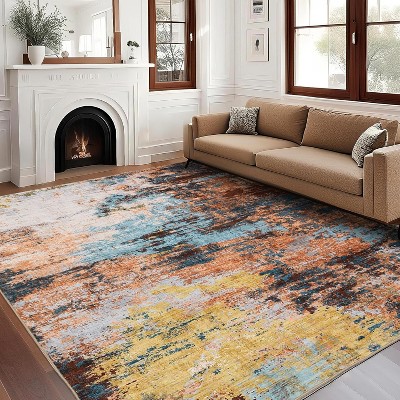 Abstract Non-Slip Runner Rug, Washable Low Pile Stain Resistant Carpet for Hallway, Bedroom & Laundry Room