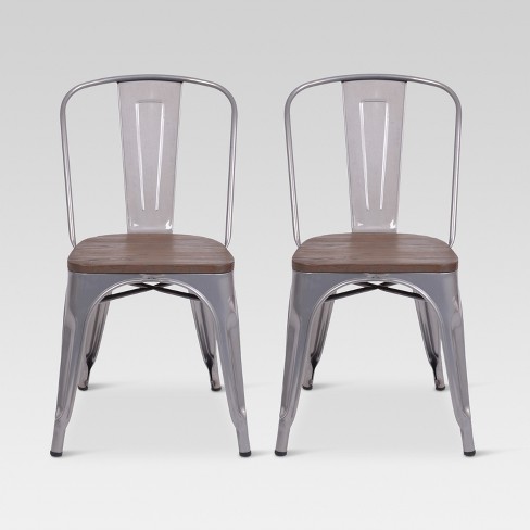 Set Of 2 Carlisle High Back Metal Dining Chair With Wood Seat Natural Metal Threshold Target