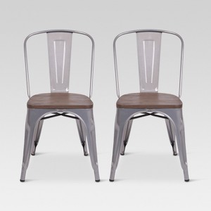 Carlisle High Back Metal Dining Chair with Wood Seat - Natural Metal (Set of 2) - Threshold , Size: 2 Pack - Ships Flat, Natural Grey