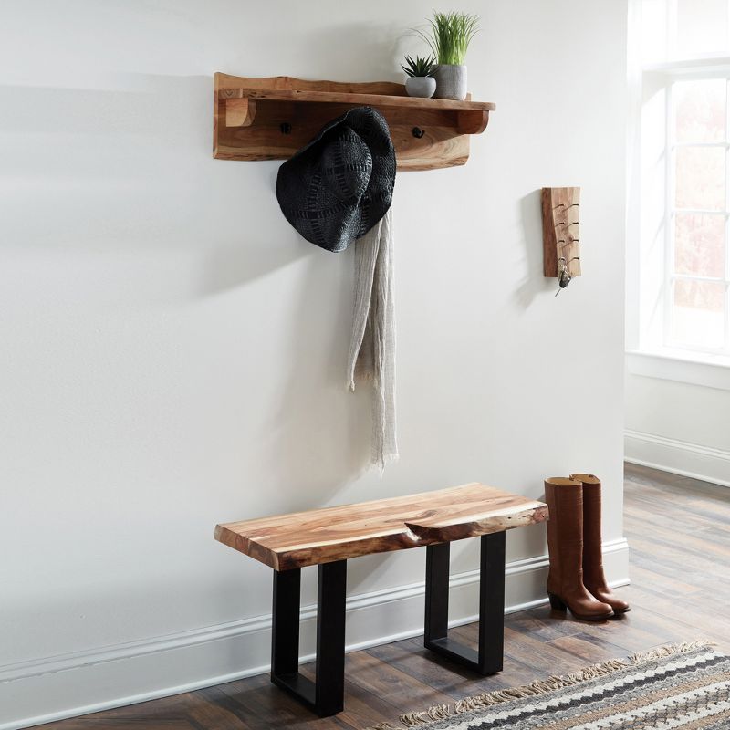 Alaterre Furniture Alpine Natural Brown Live Edge Wood Coat Hooks with Shelf, 5 of 7